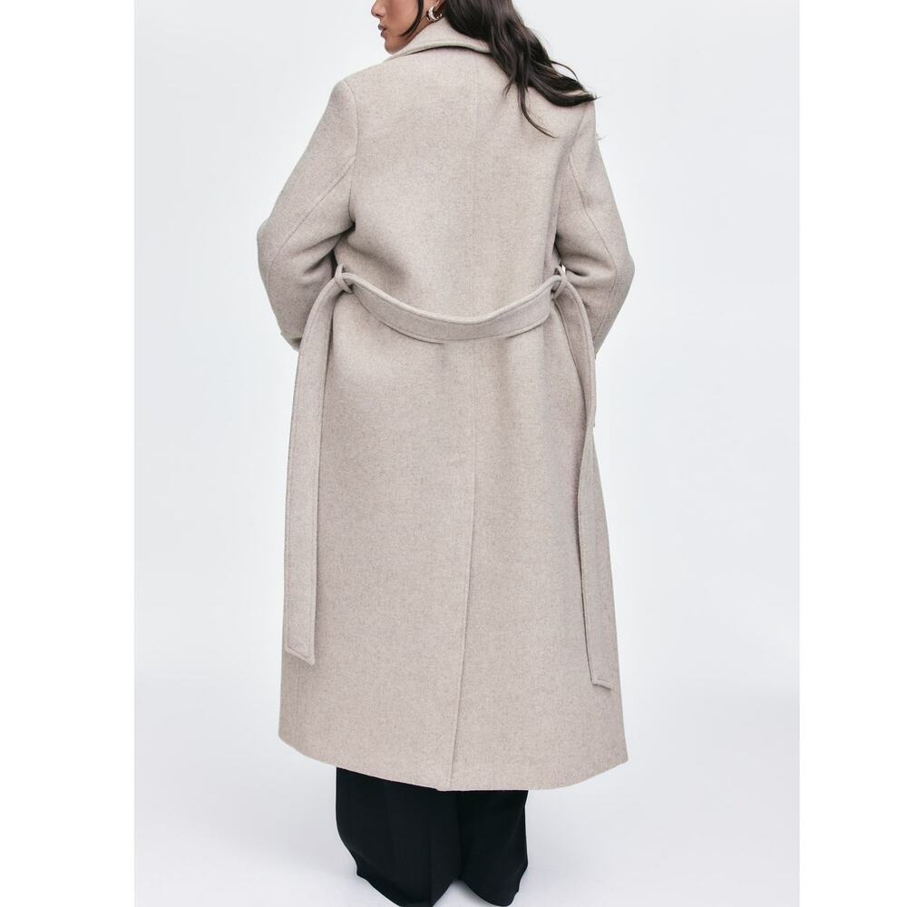 H&M Belted Trench Coat Wool Blend Coat Regular Fit Beige Size XL - Picture 3 of 13